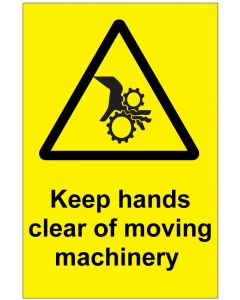 Keep hands clear of moving machinery (b)