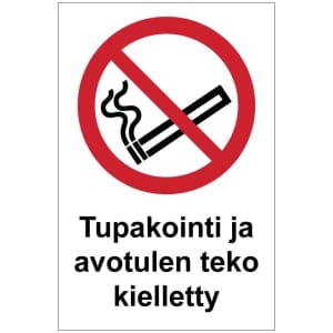 Tupakointi ja avotulen teko kielletty kyltti