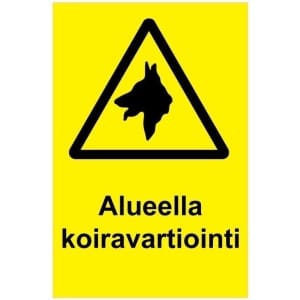Alueella koiravartiointi kyltti