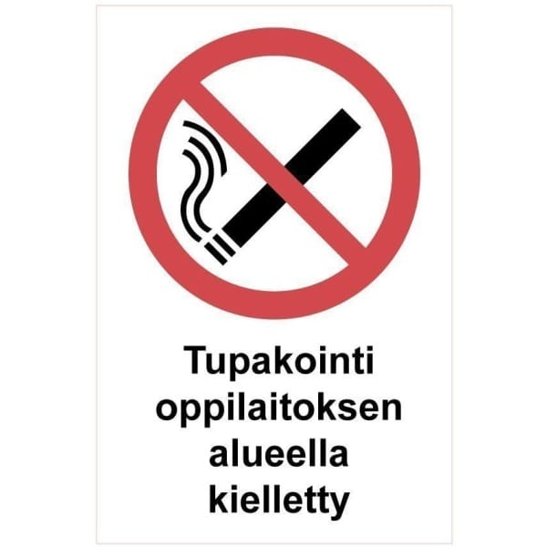 Tupakointi oppilaitoksen alueella kielletty kyltti