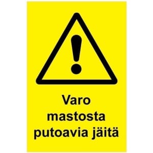 Varo mastosta putoavia jäitä kyltti