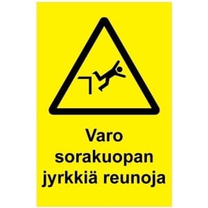 Varo sorakuopan jyrkkiä reunoja kyltti