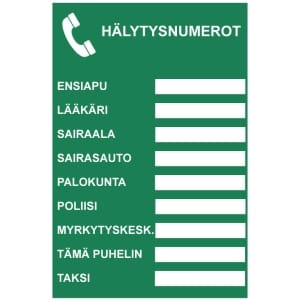 Hälytysnumerot kyltti