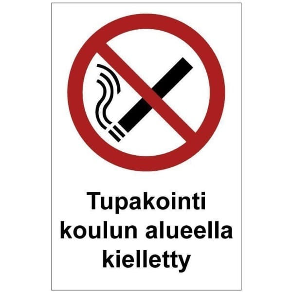 Tupakointi koulun alueella kielletty kyltti