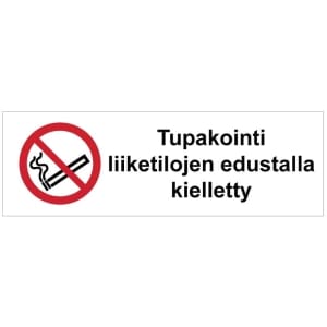 Tupakointi liiketilojen edustalla kielletty SK kyltti