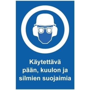 Käytettävä pään, kuulon ja silmien suojaimia