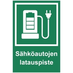 Sähköautojen latauspiste vihreä kyltti