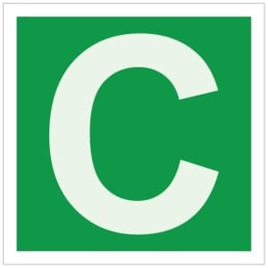 Kirjain C jälkivalaiseva kyltti