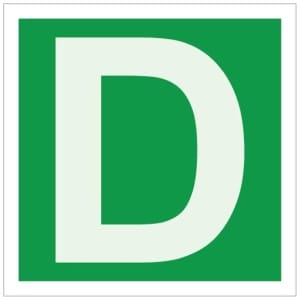 Kirjain D jälkivalaiseva kyltti