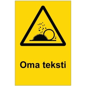 Leikkaava terä kyltti omalla tekstillä