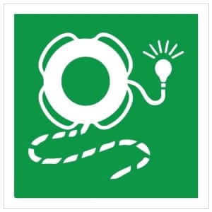 Pelastusrengas valolla IMO jälkivalaiseva kyltti