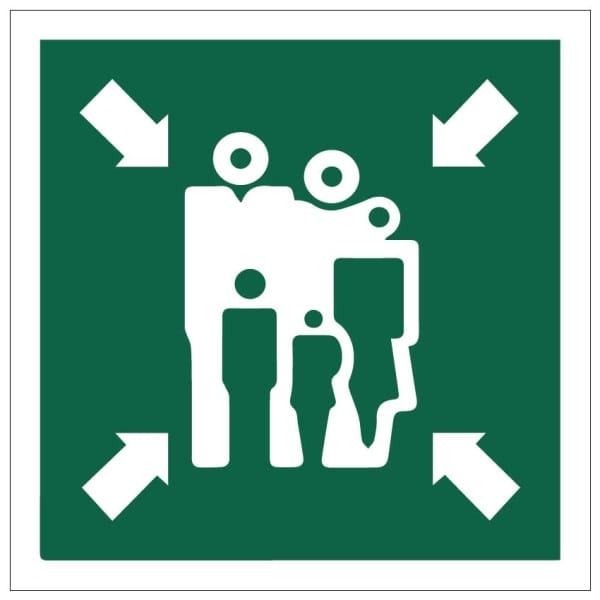 Kokoontumispaikka - Assembly/Muster station kyltti