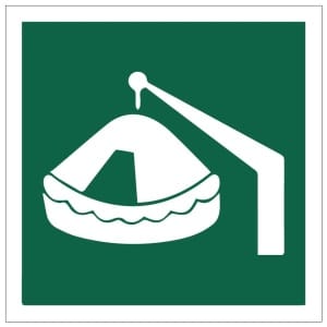 Laukaistava pelastuslautta -Davit launched liferaft kyltti