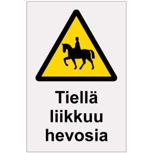 Tiellä liikkuu hevosia heijastava kilpi