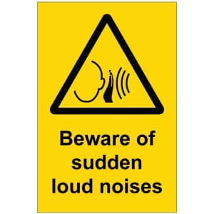 Beware of sudden loud noises kyltti