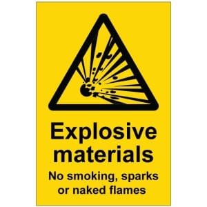 Explosive materials No smoking kyltti
