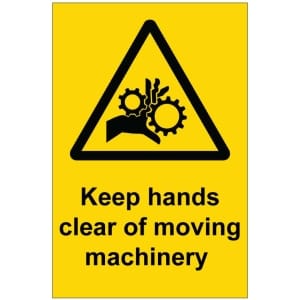 Keep hands clear of moving machinery kyltti