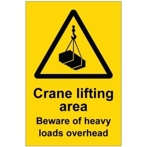 Crane lifting area Beware of heavy loads overhead kyltti