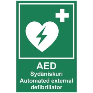 AED Sydäniskuri defibrillator kyltti