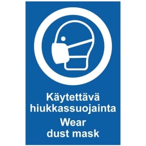 Käytettävä hiukkassuojainta Wear dust mask kyltti