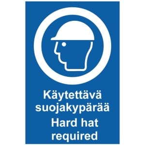 Käytettävä suojakypärää Hard hat kyltti