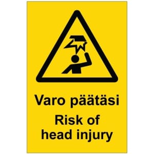 Varo päätäsi Risk of head injury kyltti