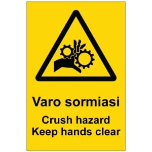Varo sormiasi Crush hazad Keep hands clear kyltti