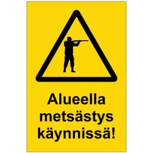 Alueella metsästys käynnissä 2 kyltti