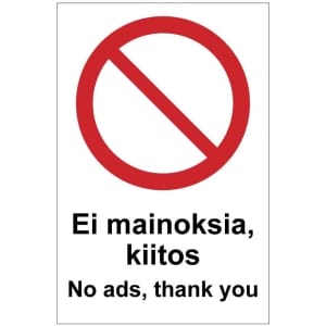 Ei mainoksia No ads opaste