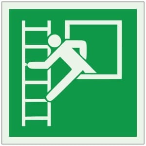 Hätäpoistumisikkuna, jossa poistumistikas jälkivalaiseva opaste