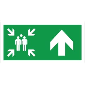 Kokoontumispaikka eteenpäin jälivalaiseva poistumistieopaste