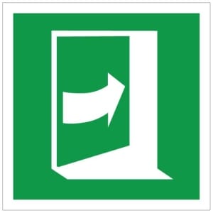 Ovi aukeaa oikealta jälkivalaiseva poistumistieopaste