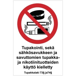 Tupakointi ja savuttomat tuotteet kielto kilpi