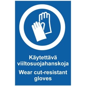 Käytettävä viiltosuojahanskoja Wear cut-resistant gloves kilpi